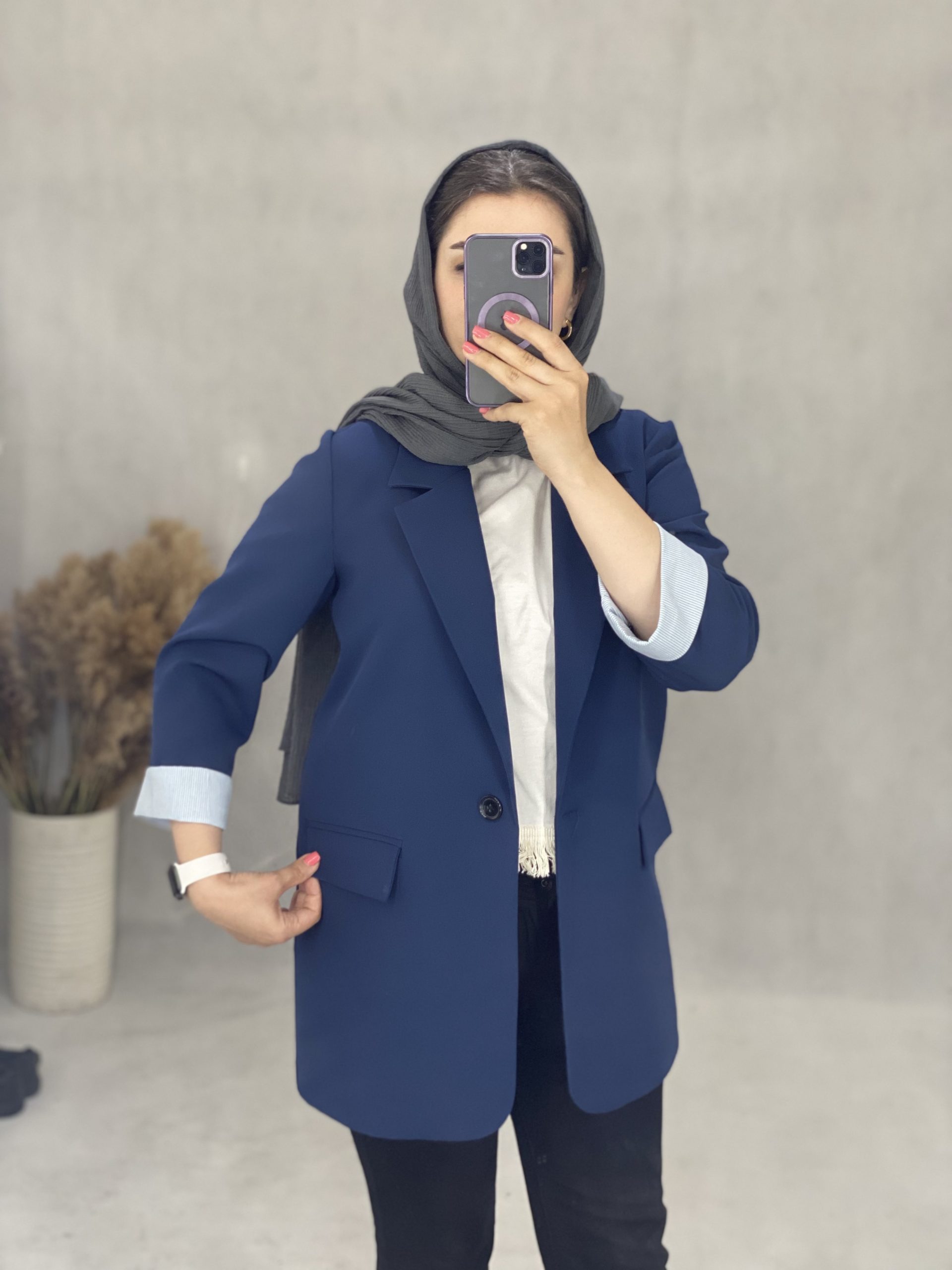 کت کرپ سرمه‌ای آستین آستردار (کد۵۱۱)