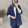 کت کرپ سرمه‌ای آستین آستردار (کد۵۱۱)