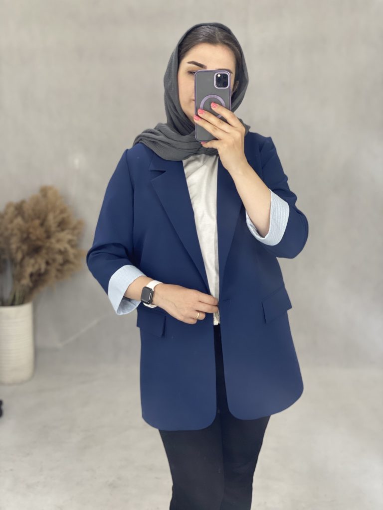 کت کرپ سرمه‌ای آستین آستردار (کد۵۱۱)